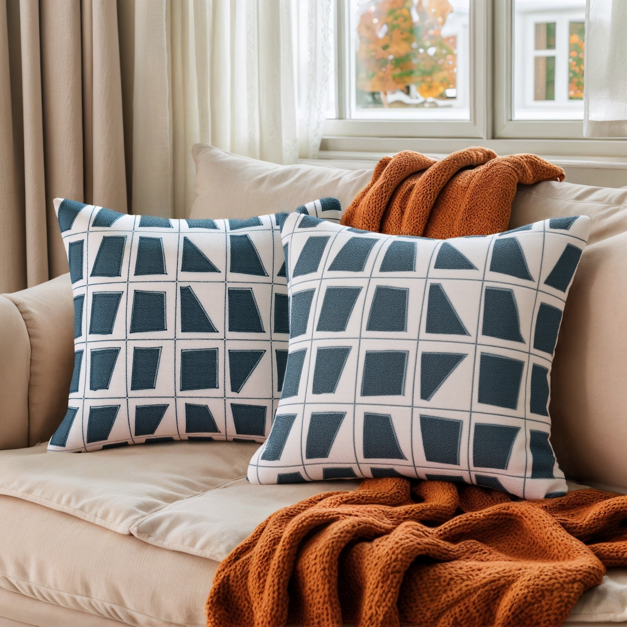 Unique Bargains Set of 2 Geometric Soft Plush Cushion Case Pillow Covers 20" x 20" Blue