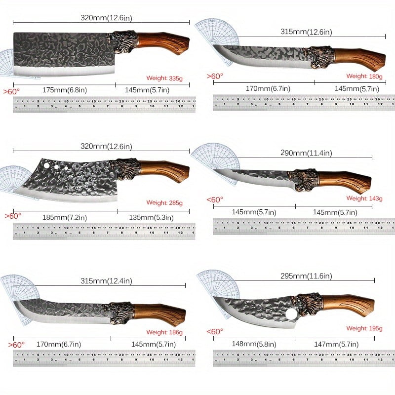 7PCS Professional Kitchen Chef Knife Set Including Stainless Steel Chef Butcher Utility Boning Fish Multipurpose Meat Cleaver Kitchen Cutting Hand Tools for Cooking and Food Preparation