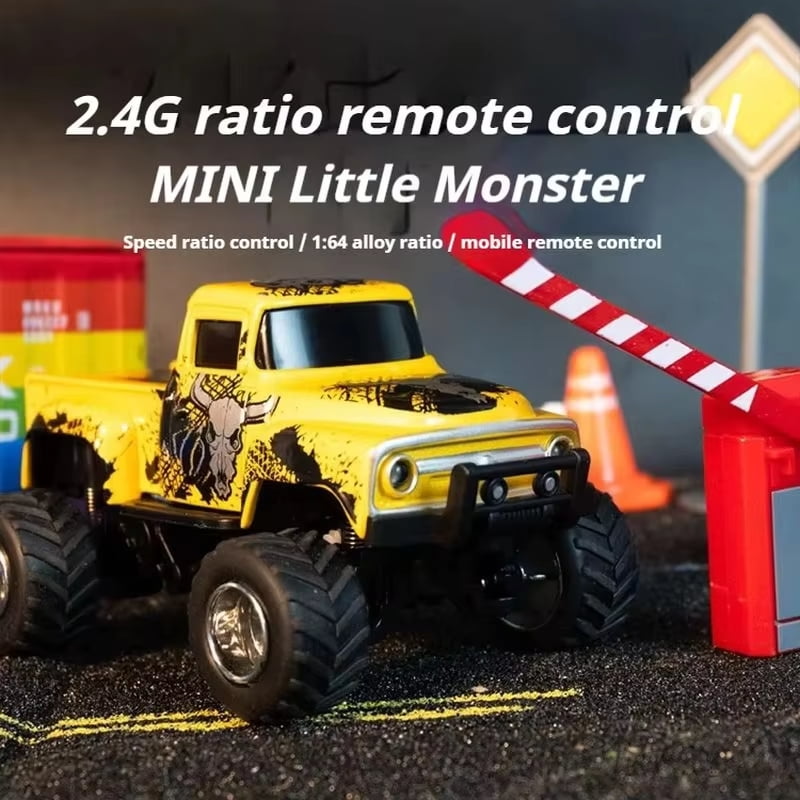 1/64 Scale Alloy Mini Remote Control Monster Truck, 2.4G 3-Speed Phone/RC Dual Control Off-Road Crawler with Shock Absorber & Trailer Hook, Desktop Crawler Toy for Hobbyist