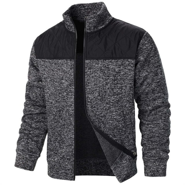 Men's Knit Cardigan with Zipper Jacket Top, Fall Fashion Long Sleeve Solid Color Design for Casual Daily and Outdoor Wear