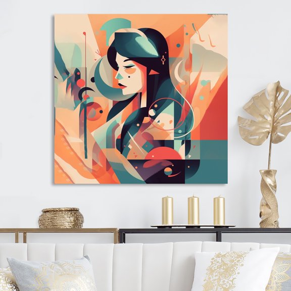 DESIGN ART Designart "Female Art Deco Portrait Iii" Woman Pop Art Canvas Art Print 24 in. wide x 24 in. high
