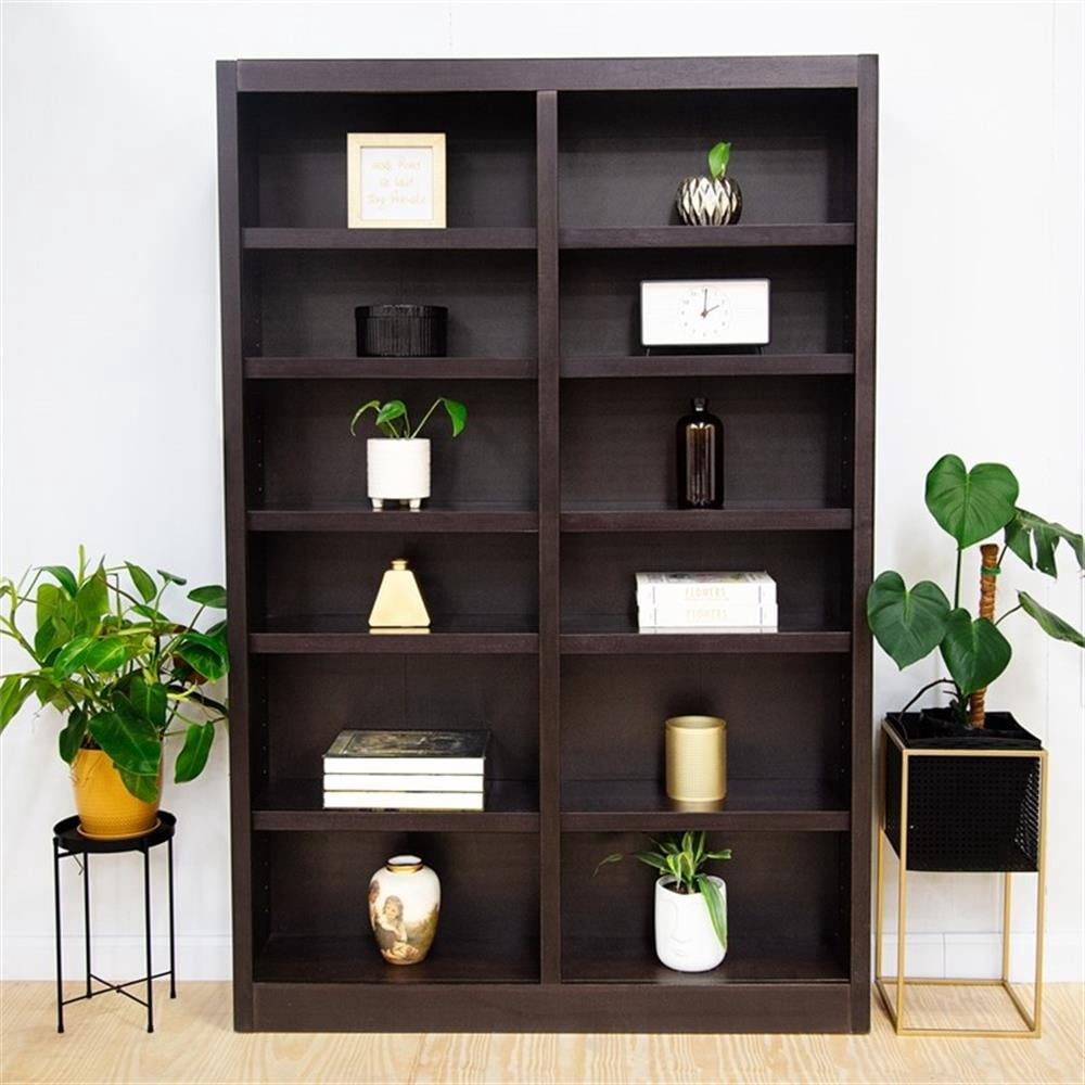 Bowery Hill Wood Espresso Bookcase Rectangular Adjustable Shelves 84" Unassembled