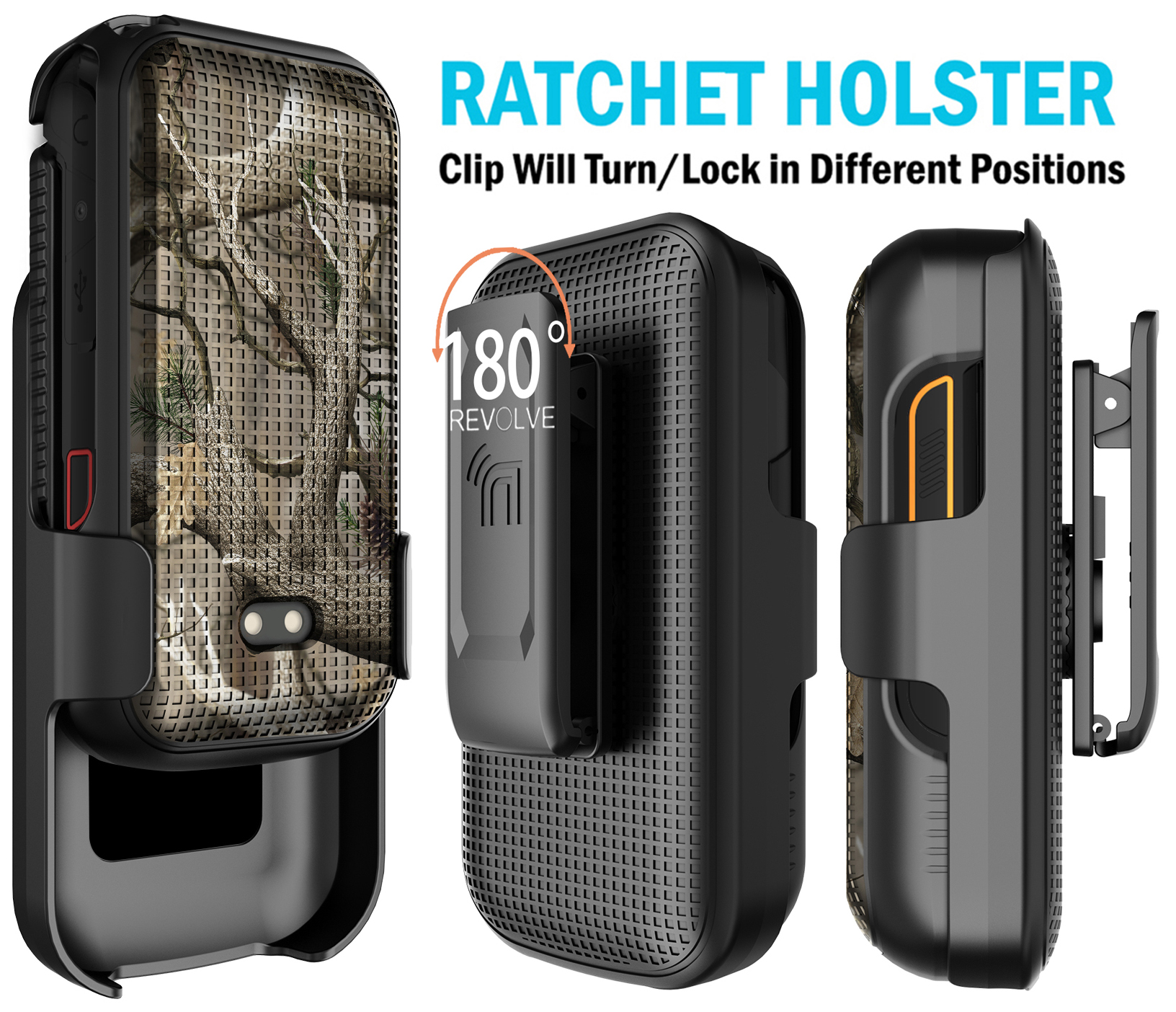 Nakedcellphone Case and Belt Clip Combo for Sonim XP3plus 5G Flip Phone (XP3 Plus X320, 2025), Textured Hard Cover and Holster/Holder - Bush Camo