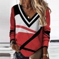 thumbnail image 2 of WREESH Womens Fashion T-Shirts Loose Spring Fall Patchwork Printed Long Sleeve V-Neck Casual Tee Tops T-Shirt Pullover Watermelon Red, 2 of 5