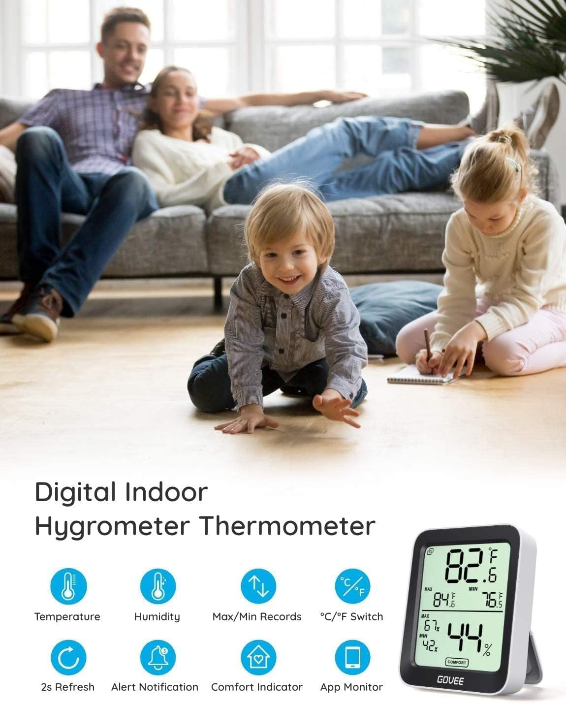 Digital Hygrometer Indoor Thermometer Room H5075 Bluetooth Temperature Humidity Meter with 164ft Remote App Control Notification Alerts 2 Years Data Storage Export for Bedroom Wine Cellar