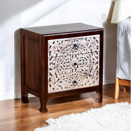 Wooden Nightstand/Wooden Bedside Table/ Wooden chest of drawers/Wooden caving end table