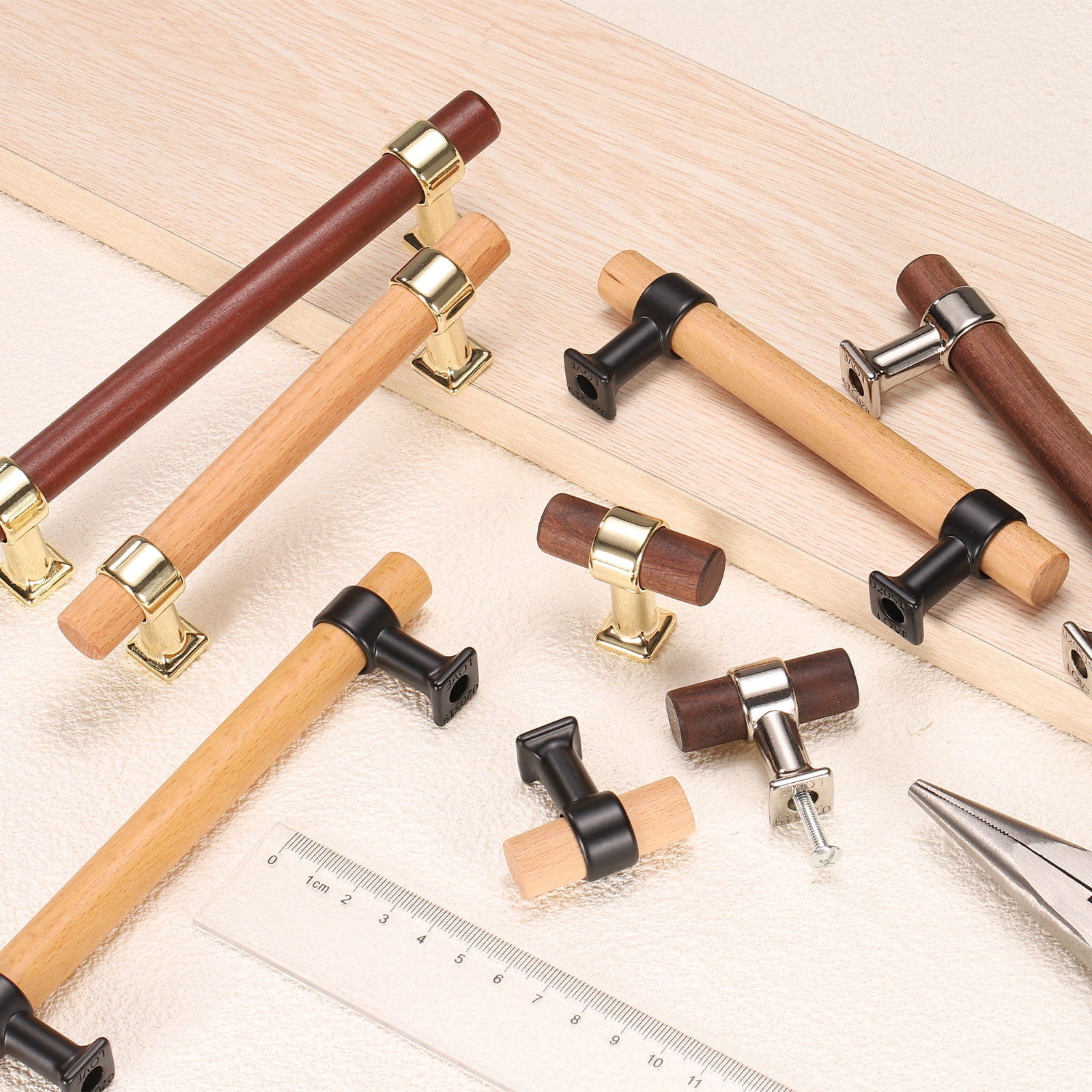 Unique Bargains Adjustable Wooden Double Hole Handles Silver/Gold