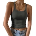 thumbnail image 5 of Sleeveless Tank Top for Women Spaghetti Strap Form Slim Fitting Scoop Neck Ribbed Knit Basic Cami Shirts Dark Gray L, 5 of 5