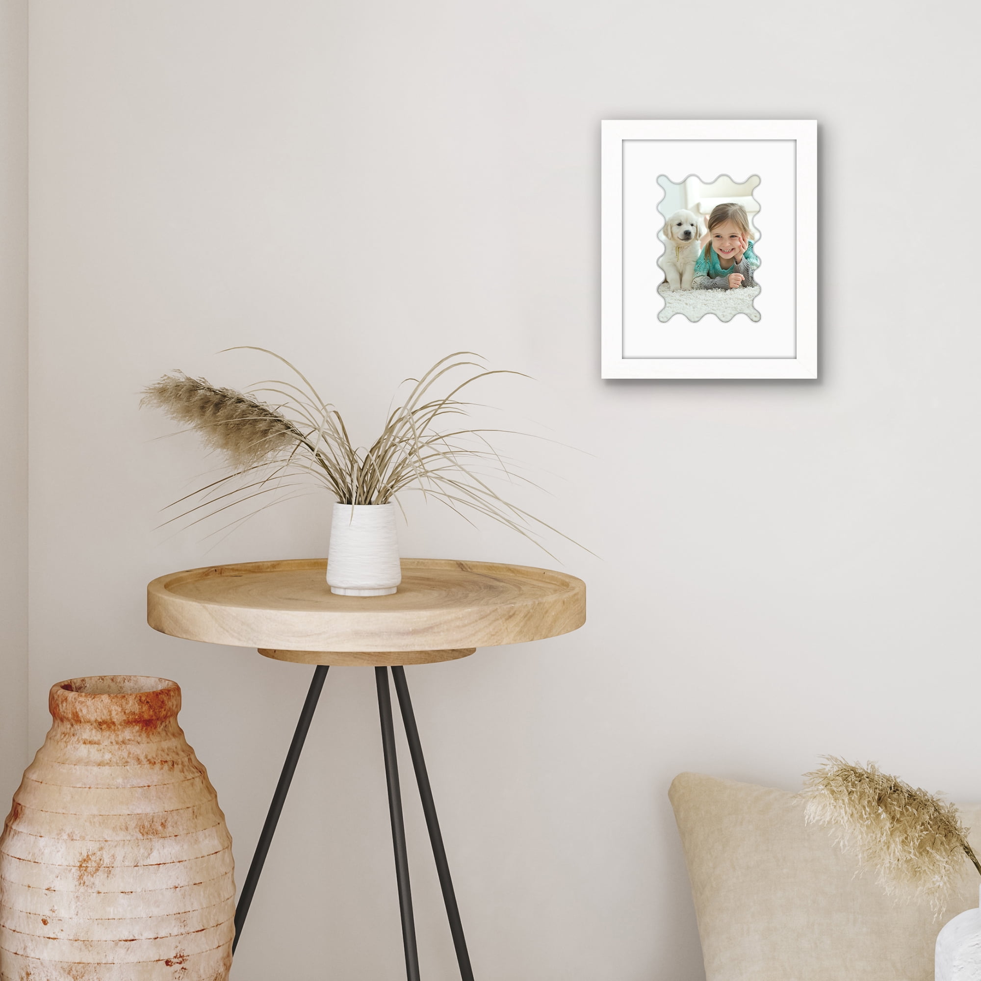 Americanflat 8x10 Picture Frame with Wavy Mat Shatter-Resistant Glass elevate cherished photos - White