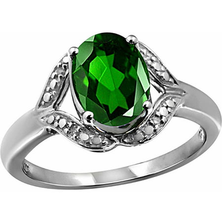 1.20 Carat T.G.W. Chrome Diopside Gemstone and White Diamond Accent Ring