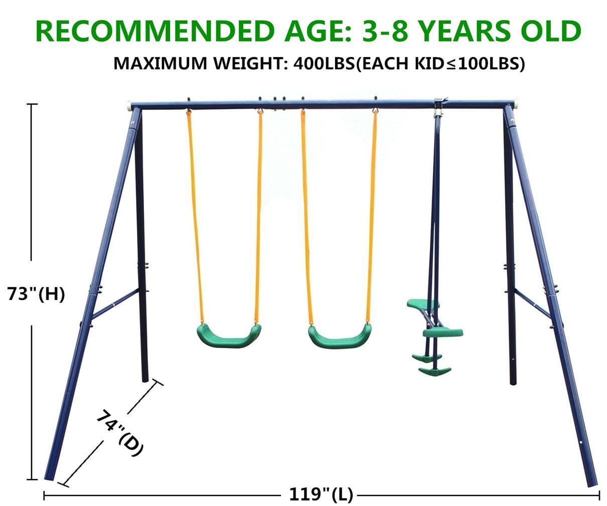 Metal Swing Set Outdoor with Glider for Kids, Toddlers