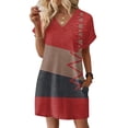 thumbnail image 2 of Women's Floral Print V-Neck Short Sleeve Casual Dress with Pocket, Pullover Summer Dress, Lightweight Comfort Fit, Fashion Ladies Outerwear,Red,2XL, 2 of 8