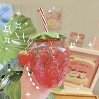 Lovely Glass Cup, Heat-Resistant Glass Cup Korean Milk Juice Cup with Straw  Simple Fashion Stable Cartoon Transparent Drink Mug,,F117436
