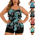 thumbnail image 4 of Purcolt Women Plus Size Tankini Swimsuits Two Piece Tropical Palm Print Bathing Suit Ruffled Layered Camisole Swim Shirts with Tummy Control Shorts, 4 of 4