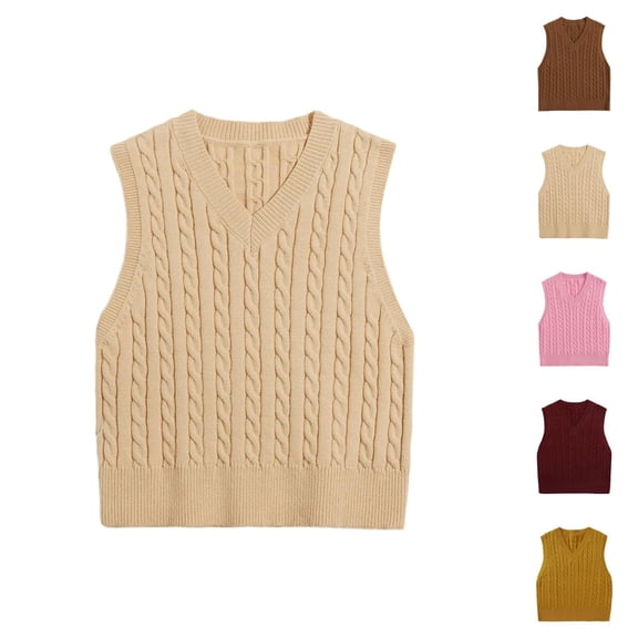 Womens Vest Top Cropped Sleeveless Sweater for Trendy School Outfits Women's V Neck Knitted Pullover Vest Sweater Sleeveless Top