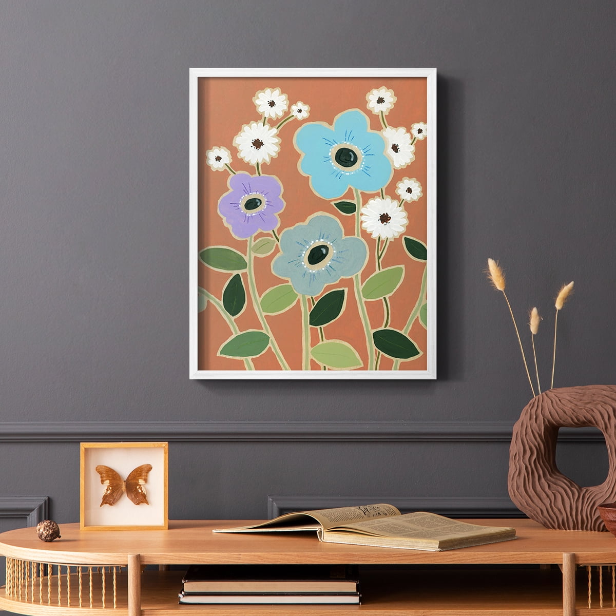 Woodblock Floral IV Framed Print - Solid Wood in Single Picture Frame Solid Wood 2 Framed Print