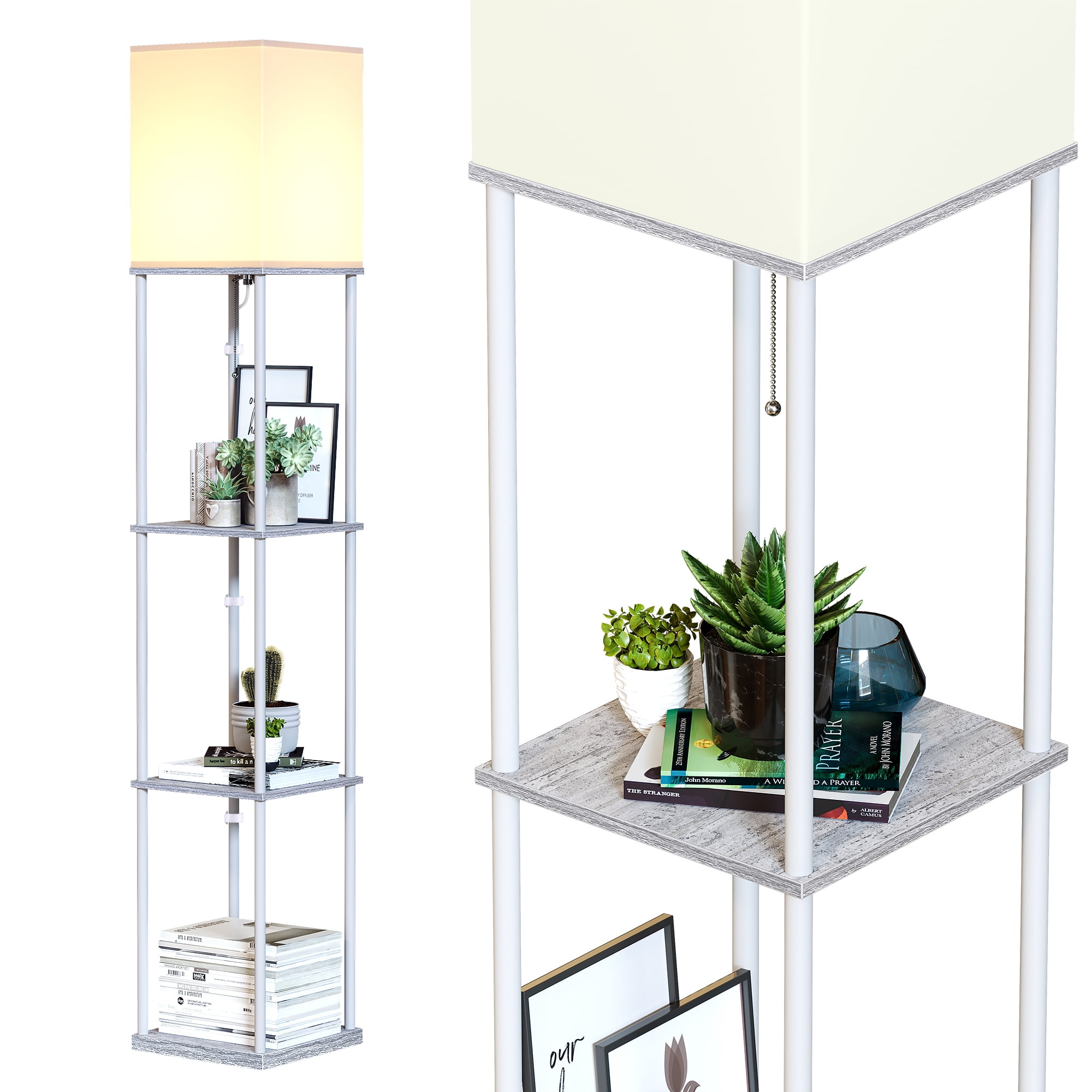 SUNMORY Modern Iron Shelf Floor Lamp with 3Way Dimmable LED Bulb