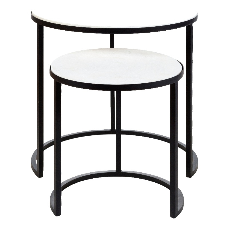 Surya Hearthstone 20" Modern Marble and Metal Nesting Table Set in