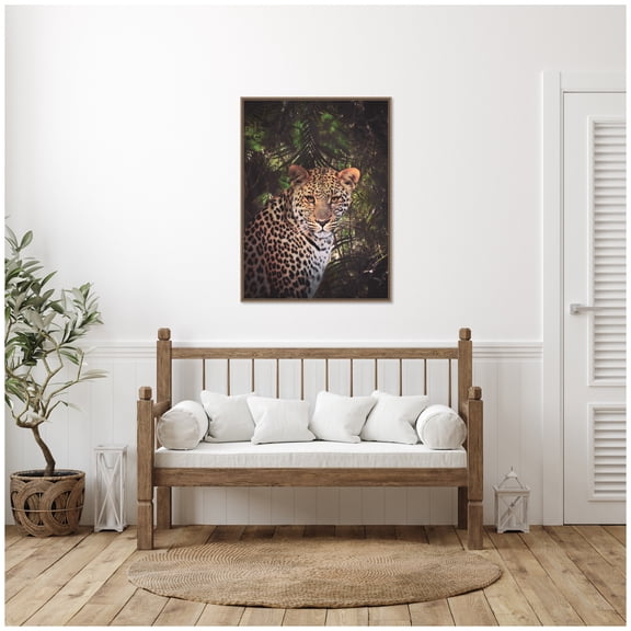 Kate and Laurel Moody Leopard In The Rainforest Color Framed Canvas Wall Art  by Tai Prints 28 x 38 Sylvie Beaded Dark Gold, Modern Contemporary, Animals, Nature, Landscapes Art for Wall Décor