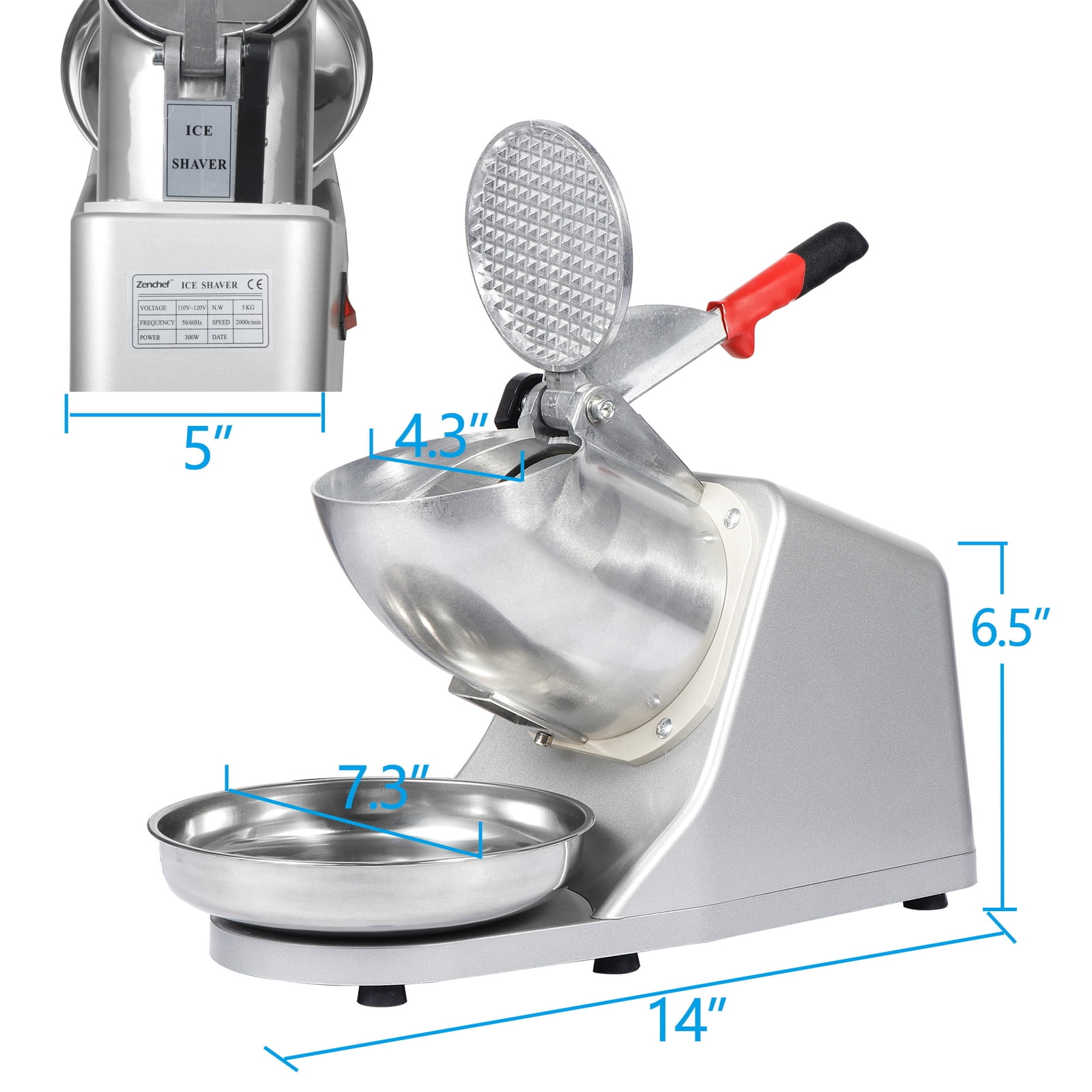 ZYPPP Electric Ice Shaver Machine 143 lbs/hr Snow Cone Maker Ice Crusher Shaved Ice