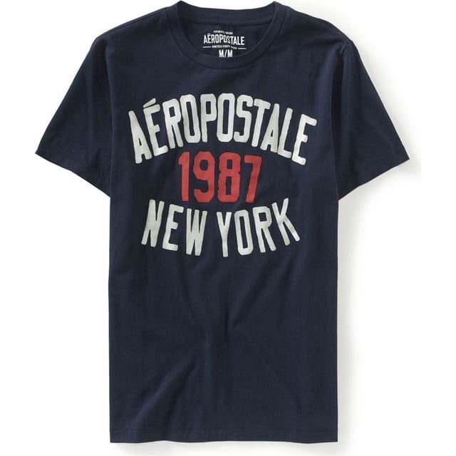 Aeropostale Mens 1987 New York Painted Graphic Camiseta, Azul, Mediano Aeropostale Camiseta gráfica