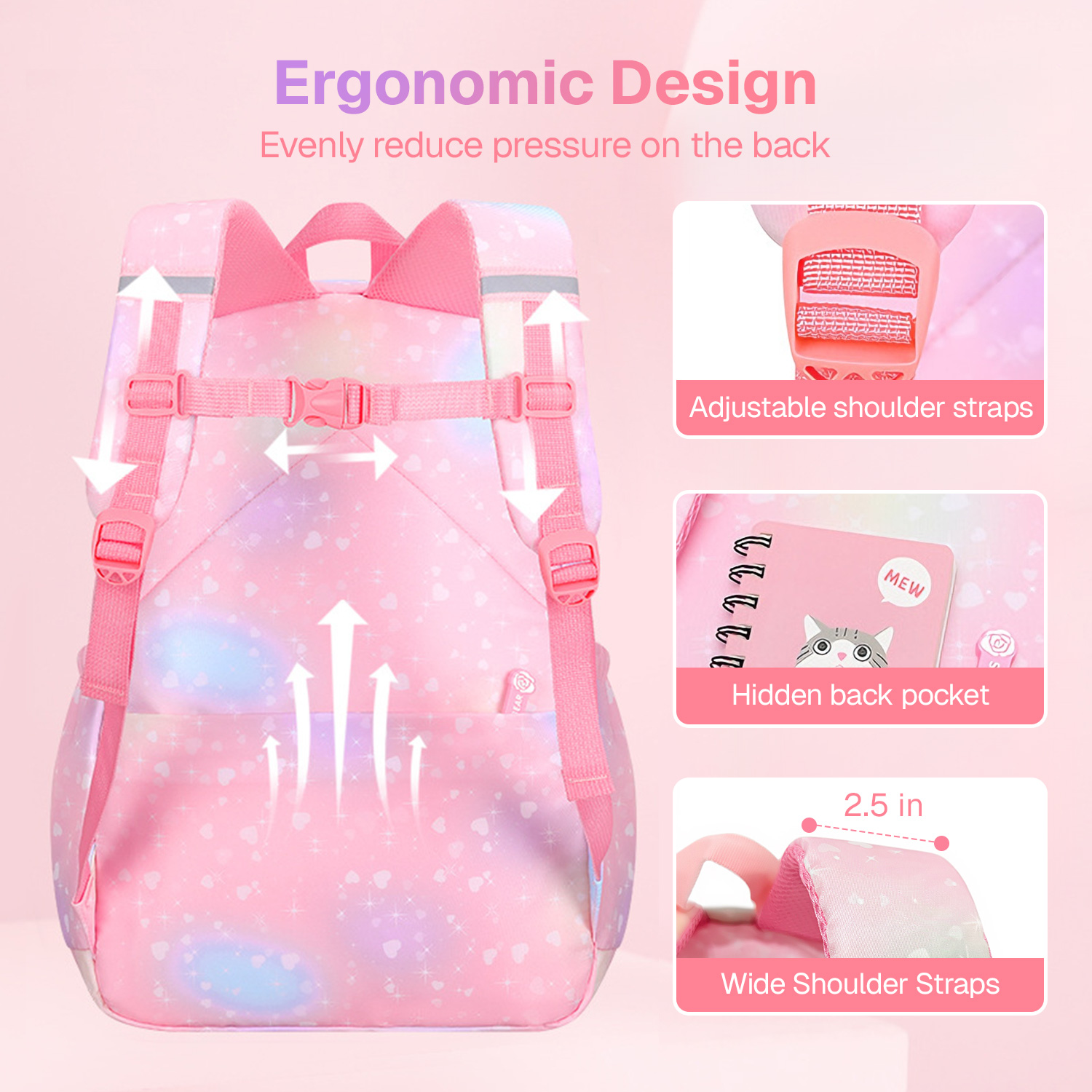 Mochila de 17" para niñas, grande, para niños, para escuela, con tela duradera y resistente al agua, para primaria, secundaria y preparatoria 3