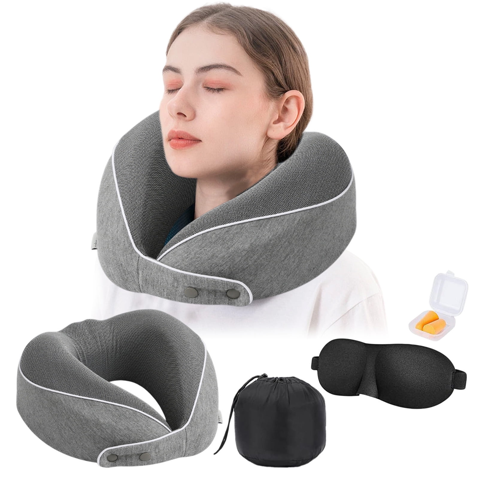 FANHOMAS Coussin De Voyage, Oreiller De Voyage Memoire Forme, Coussin Voyage Avion Adulte Travel Neck Pillow Avec Masque De Sommeil Bouchons