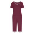 thumbnail image 3 of Conjuntos de Camisas Para Mujer, Manga Corta, Cuello en V, Top, Pantalones Recortados, Traje Estampado Odeerbi  ODB125938, 3 of 4