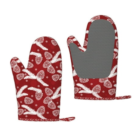 

Zeuib Christmas Holiday Pinecone Print Oven Mitts Oven Gloves with Non-Slip Silicone Heat and Slip Resistant Cooking Mitt Set for Cooking and Baking (2 Count)