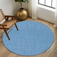 thumbnail image 3 of Blue Burlap Texture Large Area Rugs for Bedroom Living Room, Soft Non Slip Carpet Bedside Rug, Farmhouse Vintage Blue Round Floor Cover Kitchen Accent Rug 5' for Dining Room/Office, 3 of 9