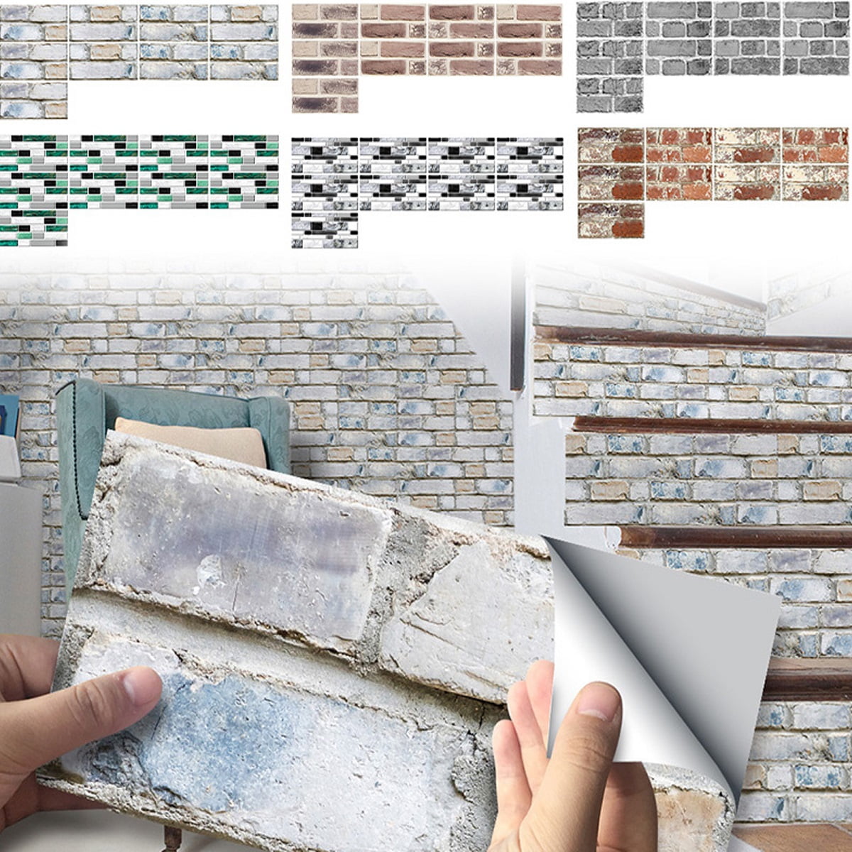 9-108Pcs Brick Wall Tile Stick & Peel 3D Wall Sticker Tile Home