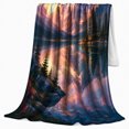 thumbnail image 2 of Majestic Purple Mountain Sunrise Landscape Reflection Art, Peaceful Mountain Lake Scene, Warm Flannel Blanket for Cabin and Lodge, Outdoor Lovers Christmas Gift, Festive Home Decor, 2 of 9