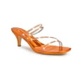 thumbnail image 1 of BLISSFUL STEP Women's Slide Sandal Rhinestone Strappy Square Toe Kitten Heel Slide Sandals Orange 6, 1 of 7