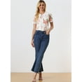 thumbnail image 3 of Blusa de manga corta floral bordada con encaje y cuello Peter Pan para mujer Blanco Rosa XS, 3 of 5