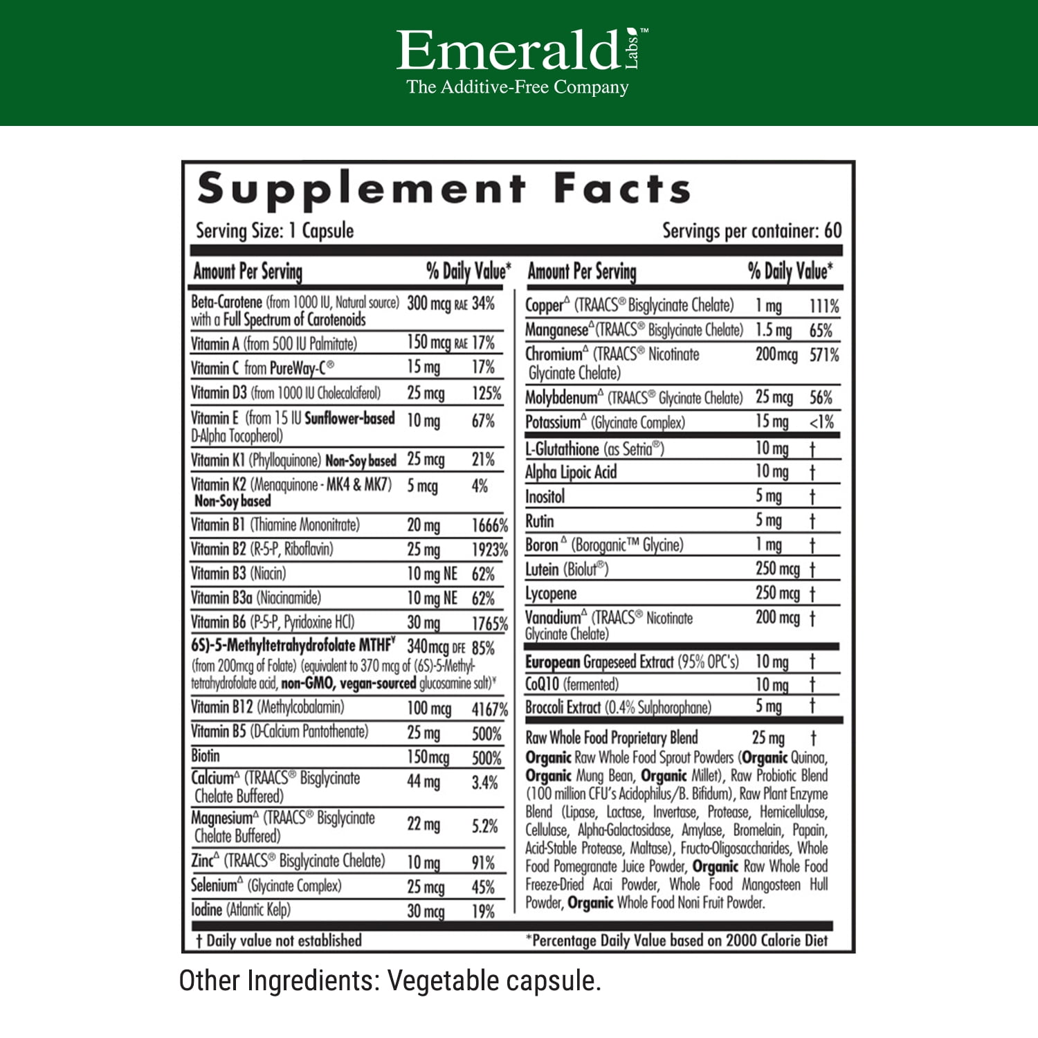 Emerald Labs Women's 45+ 1-Daily Multi - Multivitamin with CoQ10, B Vitamins, L-Glutathione to Support Healthy Heart, Strong Bones, Balanced Hormones - 60 Vegetable Capsules