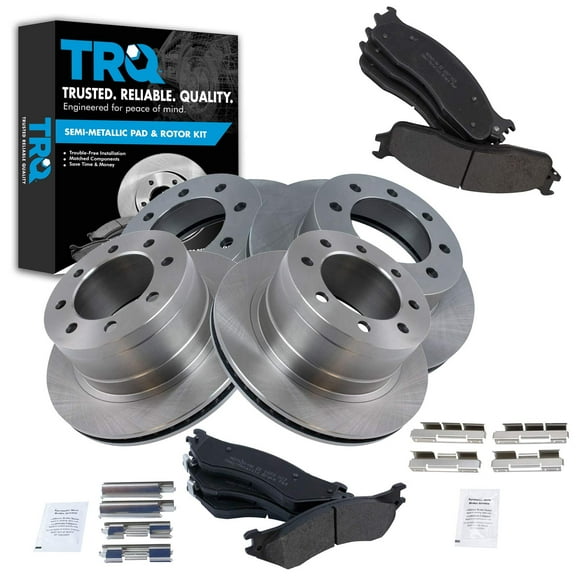 TRQ Front and Rear Brake Pad & Rotor Kit Brake Pads Brake Rotor Semi-Metallic Fits Select 2006-2008 Dodge Ram 1500 2003-2008 Ram 2500 Ram 3500