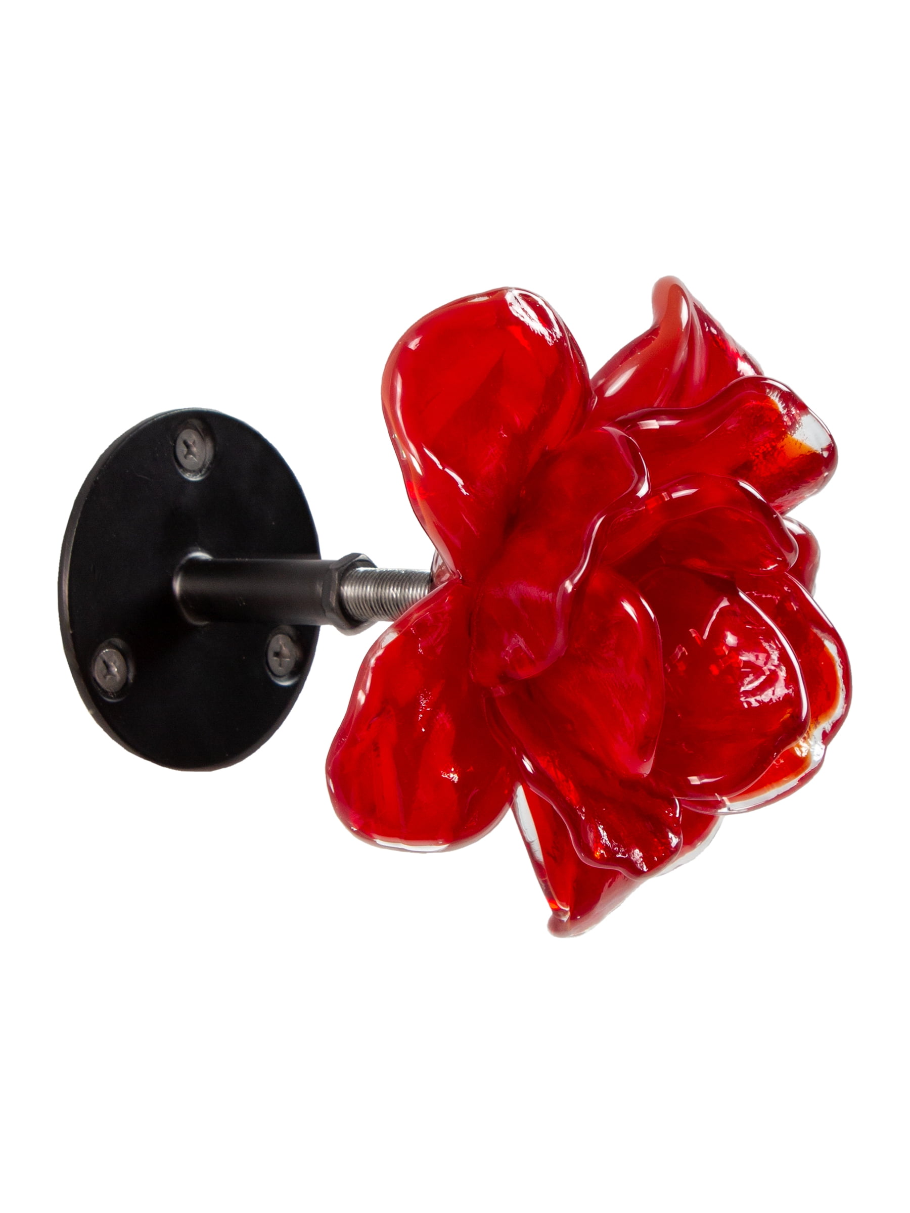 Rose Bud Flower Hand Blown Art Glass Wall Décor, Red, 4.75" Diameter