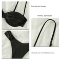 thumbnail image 4 of Women Bathing Suit Two Piece Spaghetti Strap High Cut Pure Color Pleated Wireless Padded Bikini Swimsuit Black S, 4 of 5