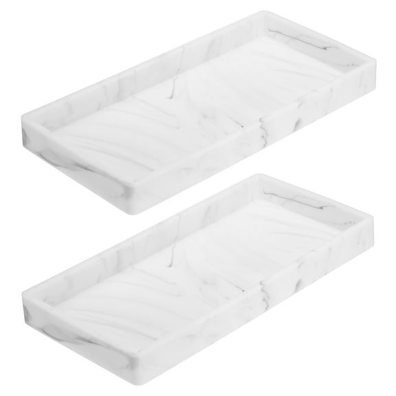 2Pcs Bathroom Vanity Tray, 7.9"x3.9" Silicone Soap Dispenser Trays, Marble White