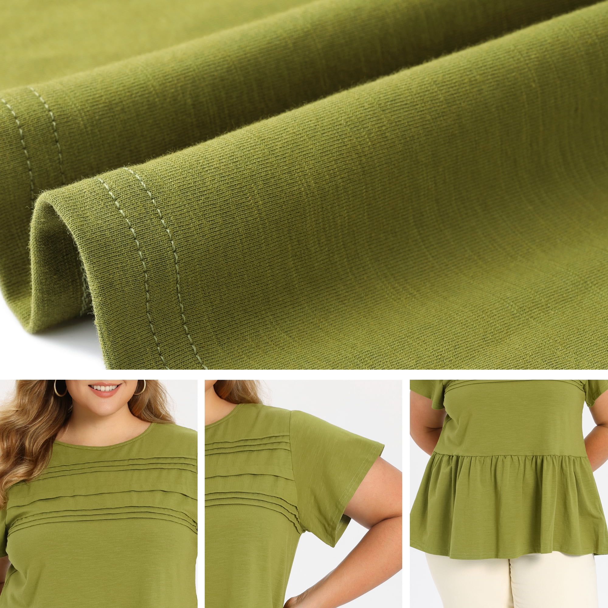 DARING DIVA Women's Plus Babydoll Blouse Trendy Flowy Peplum Tops 1X Olive Green