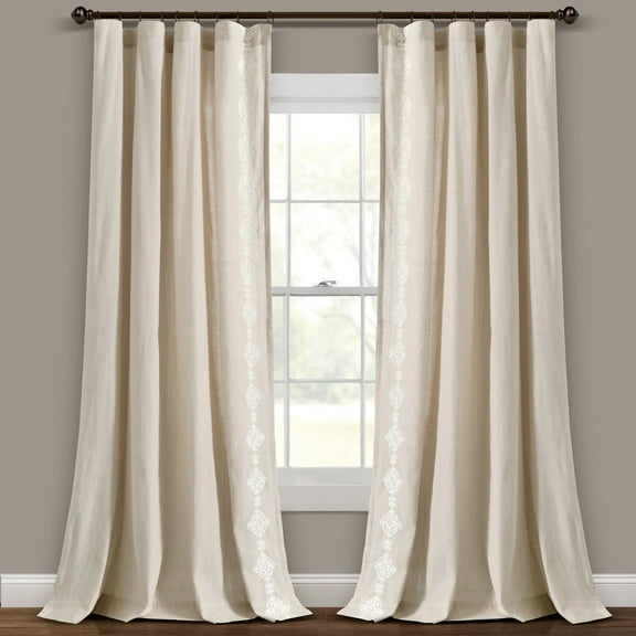 Lush Decor Luxury Modern Geo Linen Like Embroidery Border Window Curtain Panel Neutral Single 52X84