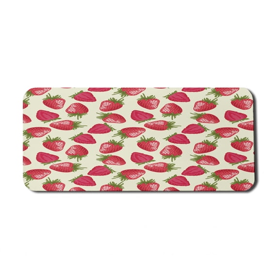 Fruits Computer Mouse Pad, Strawberries Vivid Growth Plant Vitamin Organic Diet Refreshing Image, Rectangle Non-Slip Rubber Mousepad X-Large, 35" x 15", Eggshell Red Olive Green, by Ambesonne