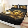 thumbnail image 4 of Metsweet Golden Dragon Bed Sheets 4-Piece, Magic Library Full Size Sheets, Gold Black White,1 Fitted Sheet, 1 Flat Sheet and 2 Pillowcases, 4 of 5