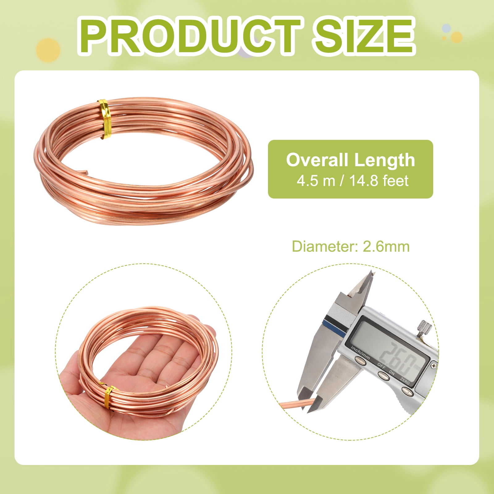 99.9% Pure Copper Wire for Jewelry Making, 10 Gauge (2.6mm) Copper Craft Wire 14.8 Feet