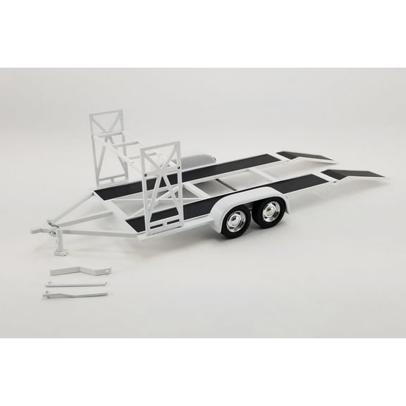Tandem Car Trailer with Tire Rack, White - Acme 18984 - 1/18 scale Diecast Accessory