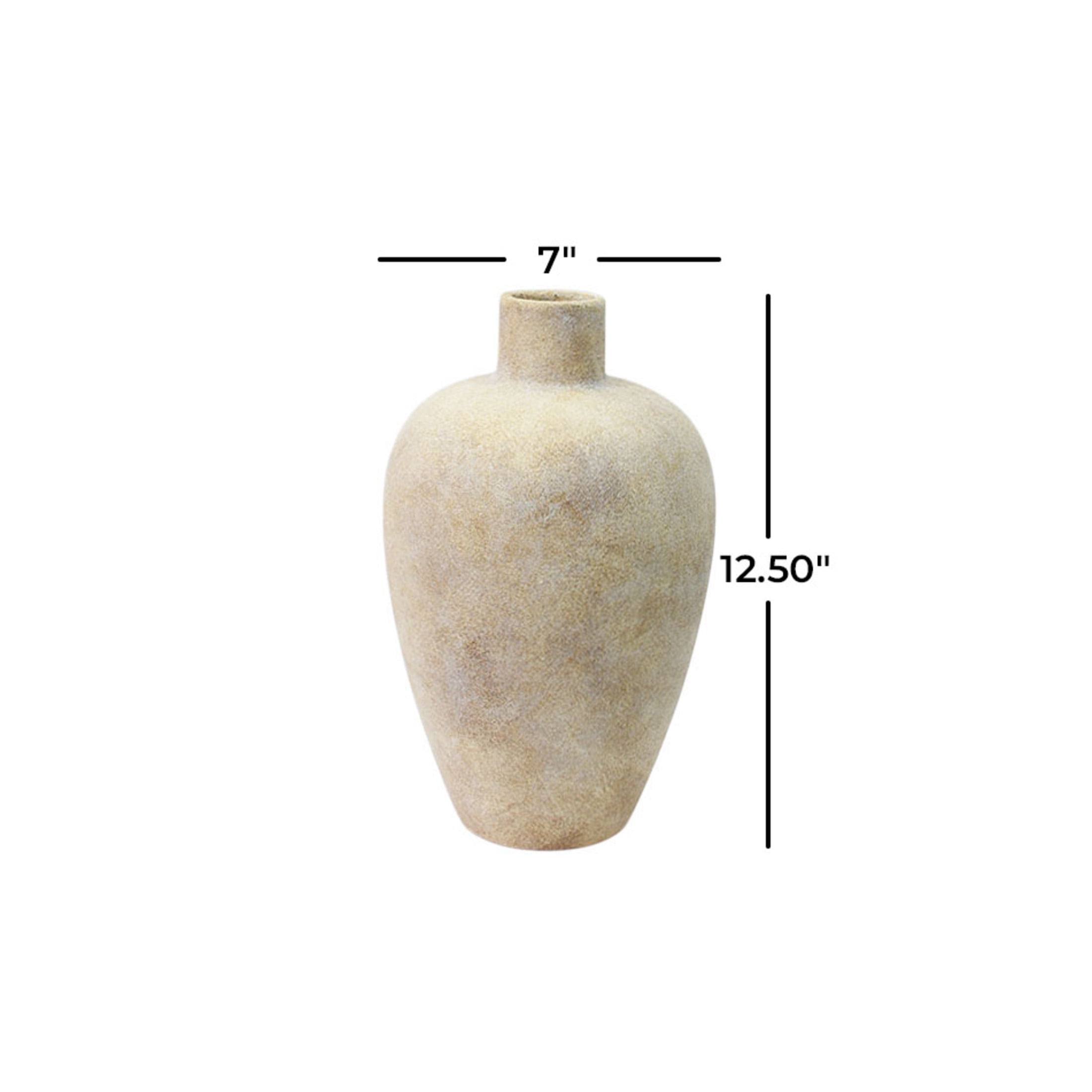 DecMode 13" Wide Washed Cream Ceramic Vase with Brown Accents
