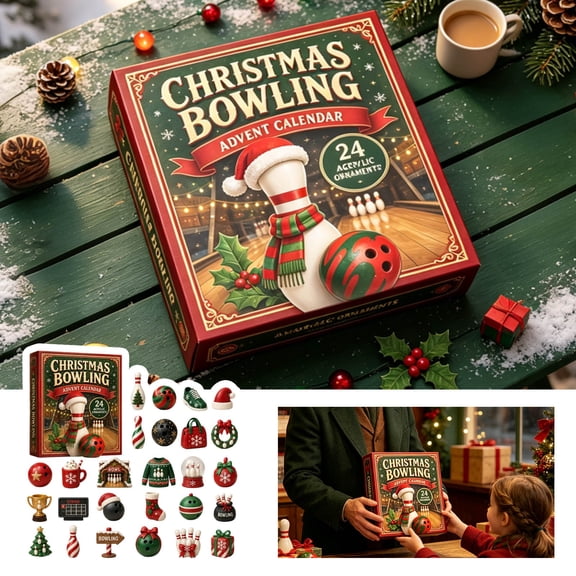 Christmas Bowling Advent Calendar 2026, 24 Day Acrylic Ornaments for Tree Hanging, Holiday Mystery Countdown Box Gift for Kids & Adults