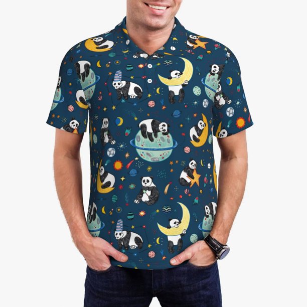 Balery Space Sleeping Panda Camisa Polo de Hombre con Estampado, de Manga Corta y Tejido Medio, Camisa Tipo Golf Polo-4X-Large