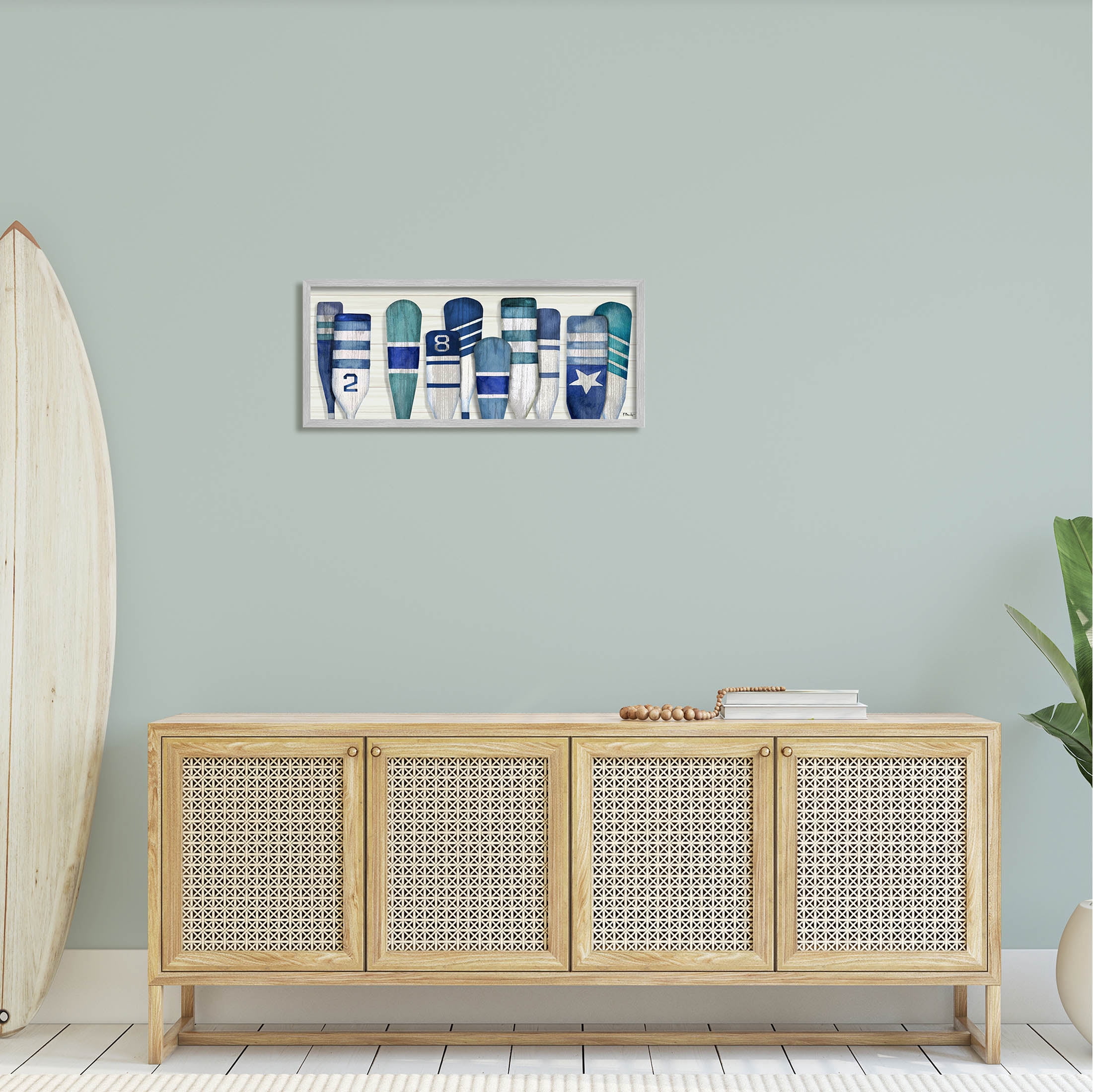 Stupell Industries Port Oars Nautical Blue Patterns Graphic Art Gray Framed Art Print Wall Art, Design by Paul Brent