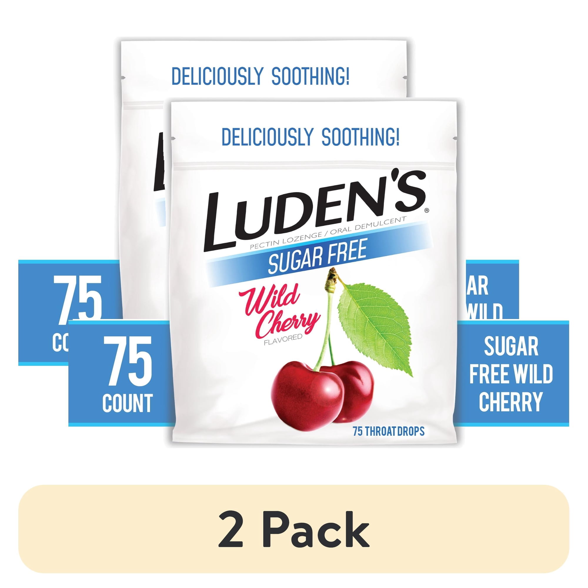 (2 pack) Luden's Sore Throat Drops, for Minor Sore Throat Relief, Sugar Free Wild Cherry Throat Remedy, 75 Ct